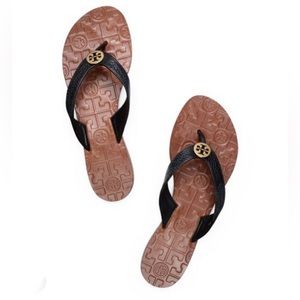 Tory Burch Thora 2 Black Patent Leather Thong Sandals Size 9 Sold out Style H2F
